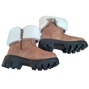 Yoki Camelia-Y Girls Snow Boots, Rust Size 1 Faux Fur Lined, Side Zip Ankle Boot